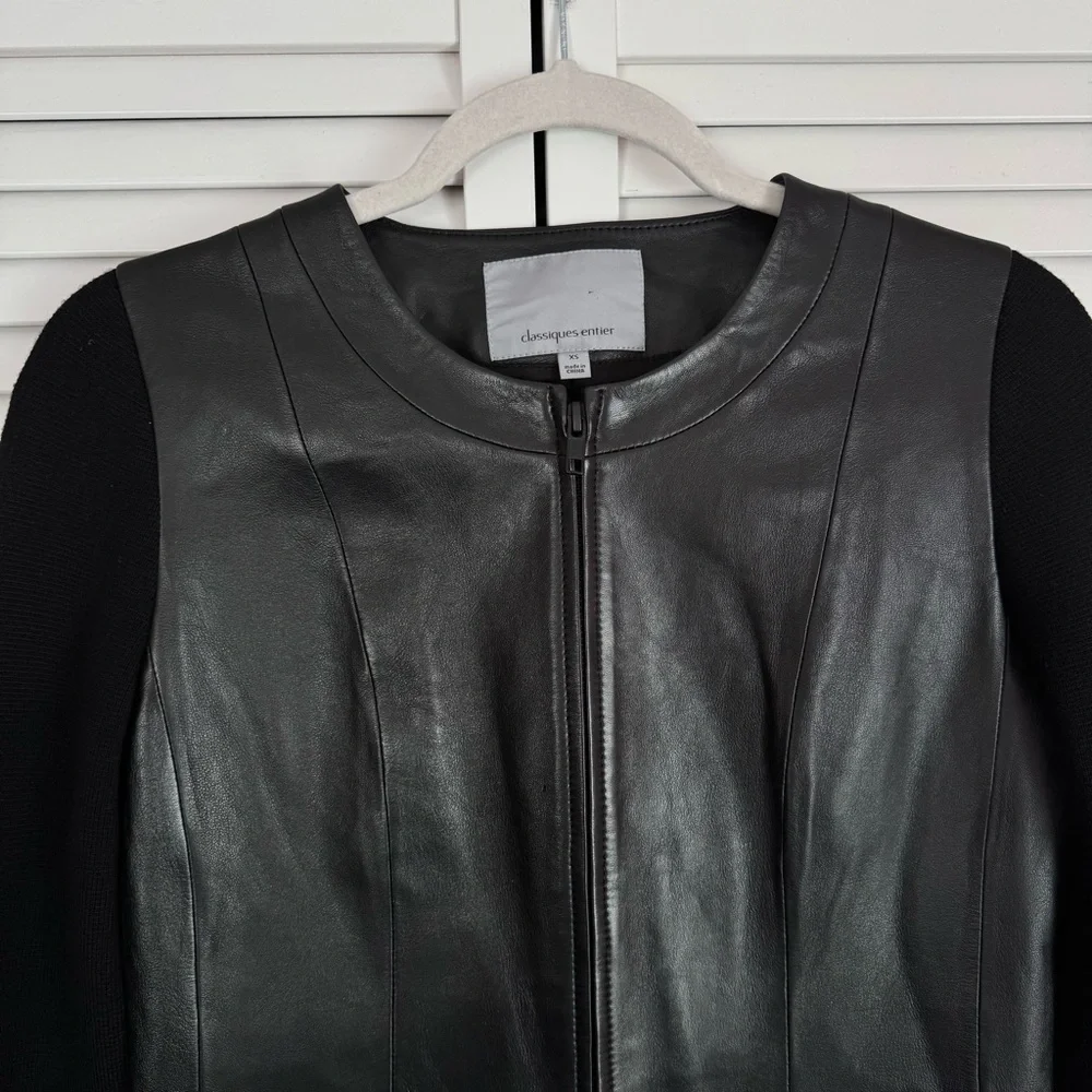 Classiques Entier Leather Multimedia Jacket Wool Sleeves Moto Black Size XS - Picture 3 of 10